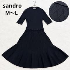 美品】サンドロ sandro 5分袖 ニットワンピース スカラップ 黒 M