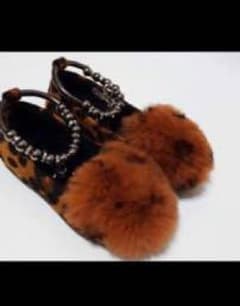 (１３.５)cm ファー フラットシューズ 豹柄 サンダルのサムネイル