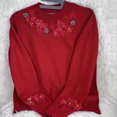 【美品】Chesty フラワーモチーフ装飾 ニット レッド 長袖のサムネイル