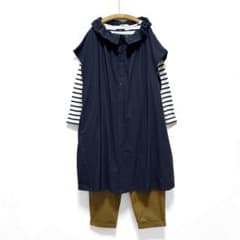 美品 Yarmo ラッフルカラースモックドレス リボン オーバーサイズ ネイビー