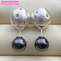 本真珠　南洋黒蝶真珠バロックキャッチタイプピアス　8.5ダークグリーンP1138