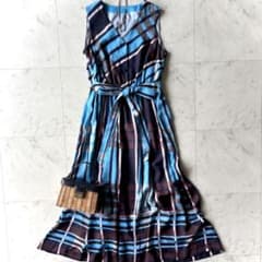 ​美品 ダイアグラム ビッグチェック ロングワンピース S リボン ノースリーブ 美品 ダイアグラム ビックチェック ワンピース ノースリーブ ブルー