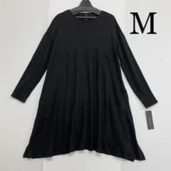 新品15441 Mサイズ　黒ル・レヨン・ヴェールウール混ドレープニットワンピース