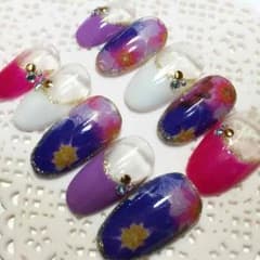 【253】春夏♡大フラワー♡ピンクパープル系♡フレンチ♡ネオンカラーのサムネイル