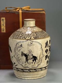 UJ23-1中国美術 宋時代 磁州窯 鉄絵人物動物花卉文大壺 古物保証 唐物