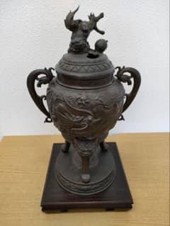 高岡銅器　ブロンズ香炉 ドラゴンと獅子モチーフ　美術工芸品　オブジェ　インテリア 高岡銅器 ブロンズ香炉 ドラゴンと獅子モチーフ 美術工芸品 オブジェ