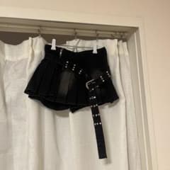 ベルト付き プリーツ デニム キュロット ブラックのサムネイル