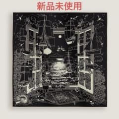 新品未使用 エルメス HERMES カレ90 《エスプリの旅立ち》 黒/白