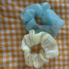 ストライプ シフォン シュシュ 2個セット ヘアアクセサリーのサムネイル