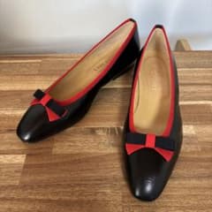 LADY EXCEL パンプス ブラック レッド リボン レトロ EEEのサムネイル