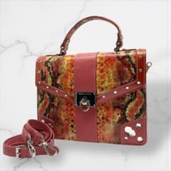 激レア ミケランジェロ 2wayハンドバッグ パイソン柄 レザー ビジュー