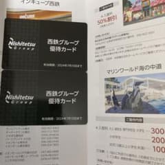 西鉄グループ優待カード2枚&冊子　だざいふ遊園地50%割引、マリンワールド等のサムネイル
