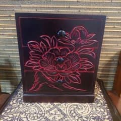 日光彫⭐木製3段小引だし⭐ボタン模様⭐伝統工芸⭐重厚感のある風合