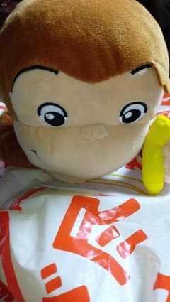 おさるのジョージ　寝そべり　Lぬいぐるみ　バナナ　おえかき