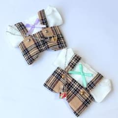 ぬい服6点セット いつぬい チェック柄サロペット＆トップス ドリンクチャーム付のサムネイル