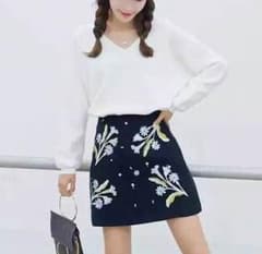 刺繍スカート ネイビーのサムネイル