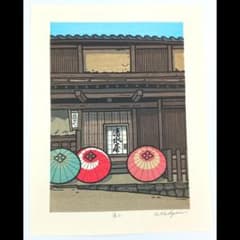 真作]創作版画 西嶋勝之先生木版画「涼し」サインあり 無限定 ☆送料