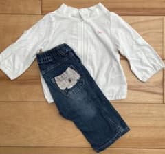 ホワイトジッパートップとデニムパンツセットのサムネイル