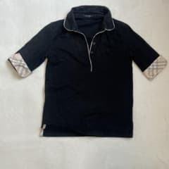 バーバリーロンドン ポロシャツ ノバチェック ホースロゴ 刺繍 黒 1 S