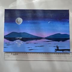 NO.39 油彩画 星空と湖畔の二人 - 2