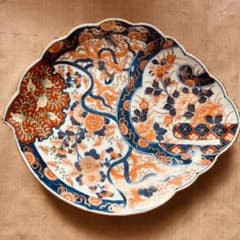 オールド香蘭社 色絵鮑型草花鳳凰図皿 明治 手書き ② アンティーク 古