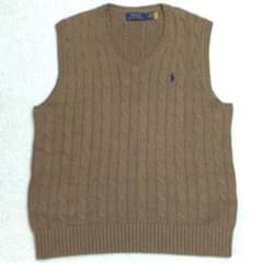 極美品ポロラルフローレン 刺繍ケーブルニットベスト(M)ブラウン系色