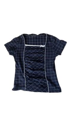 ネイビー チェック柄 半袖Tシャツ リボンのサムネイル
