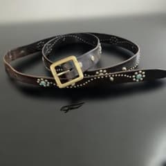 ⭐️新品・未使用‼️⭐️HTC⭐️ナローベルト⭐️フラワーターコイズ⭐️ブラック⭐️36 未使用 HTC ナローベルト フラワーターコイズスタッズベルト 34inch