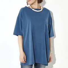 新品AZUL BY MOUSSY ピグメントビッグTシャツ 綿100% ブルーのサムネイル