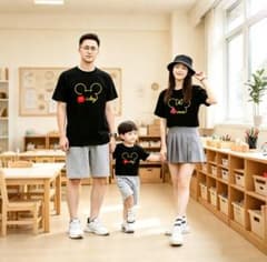 未使用 ミッキー＆ミニー プリント 親子お揃いコーデ 半袖 T シャツBX103のサムネイル