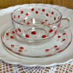 未使用☆アデリア☆サンリオ☆昭和レトロ☆いちご柄☆ガラス製カップ＆ソーサー☆1客のサムネイル