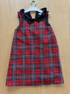 キッズ チェック柄ワンピース レッド 襟付きのサムネイル