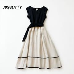 新品タグ付 JUSGLITTY バイカラードッキングワンピース フレア