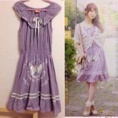 フィント フロント鳥刺繍フリル衿ワンピースのサムネイル