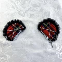 ハンドメイド くまみみ 赤チェック リボン パンク系 地雷 量産型 くま耳のサムネイル