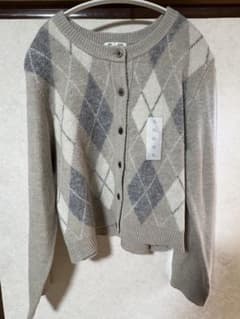 GU パフニットアーガイルクルーネックカーディガン