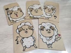 【5枚セット】おじさんひつじのぽち袋 手描き お年玉袋 お祝い袋 ハンドメイドのサムネイル