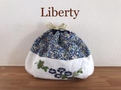 【週末SALE】リバティ　刺繍ポーチ　巾着袋　【朝顔】　ハンドメイドのサムネイル