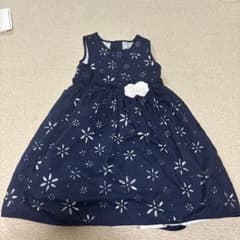 ネイビー 花柄カットワーク ノースリーブワンピースのサムネイル