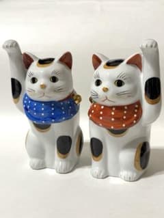 陶器製 招き猫2体セット 右手左手 開運招福 千客万来のサムネイル