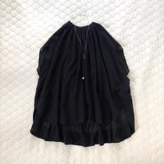 特価】BEARDSLEY コットンシフォンギャザー コクーン 丸ブラウス 黒