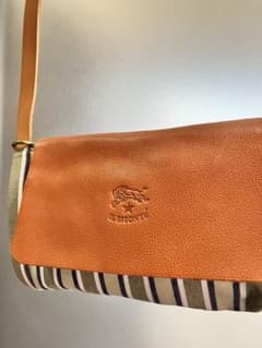 IL BISONTE ショルダーバッグ オレンジ×ベージュストライプ美品のサムネイル
