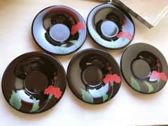 琉球漆器 茶托 ハイビスカス 未使用 美品のサムネイル