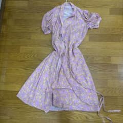 【シルク100％】花柄 ロングワンピース 半袖 pinkのサムネイル