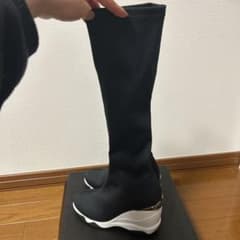 ブラック ストレッチ生地　ロングブーツ 厚底のサムネイル