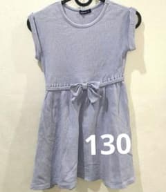 薄紫 リボン付き ワンピース 130 ワッフル　半袖のサムネイル