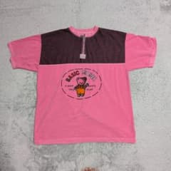 超稀少/90s　ハーフジップ Tシャツ クマ刺繍 2トーン レトロ古着 ピンク