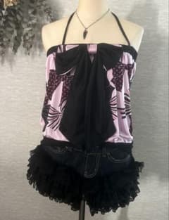 MA＊RS 肩レースフリルキャミソール ブラック×ピンク | Shop at