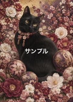 アンティーク　妖艶な瞳と手描きのお花が芸術的な珍しいペア猫ちゃん 一作限り】花手毬と深紅の花々に包まれる黒猫の和風アート L647 - メルカリ