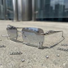 新品未使用　金属製　メタルサングラス　シルバー　イエロー　トラビス y2k METAL OVAL SUNGLASS（メタルオーバルサングラス）SILVER × YELLOW